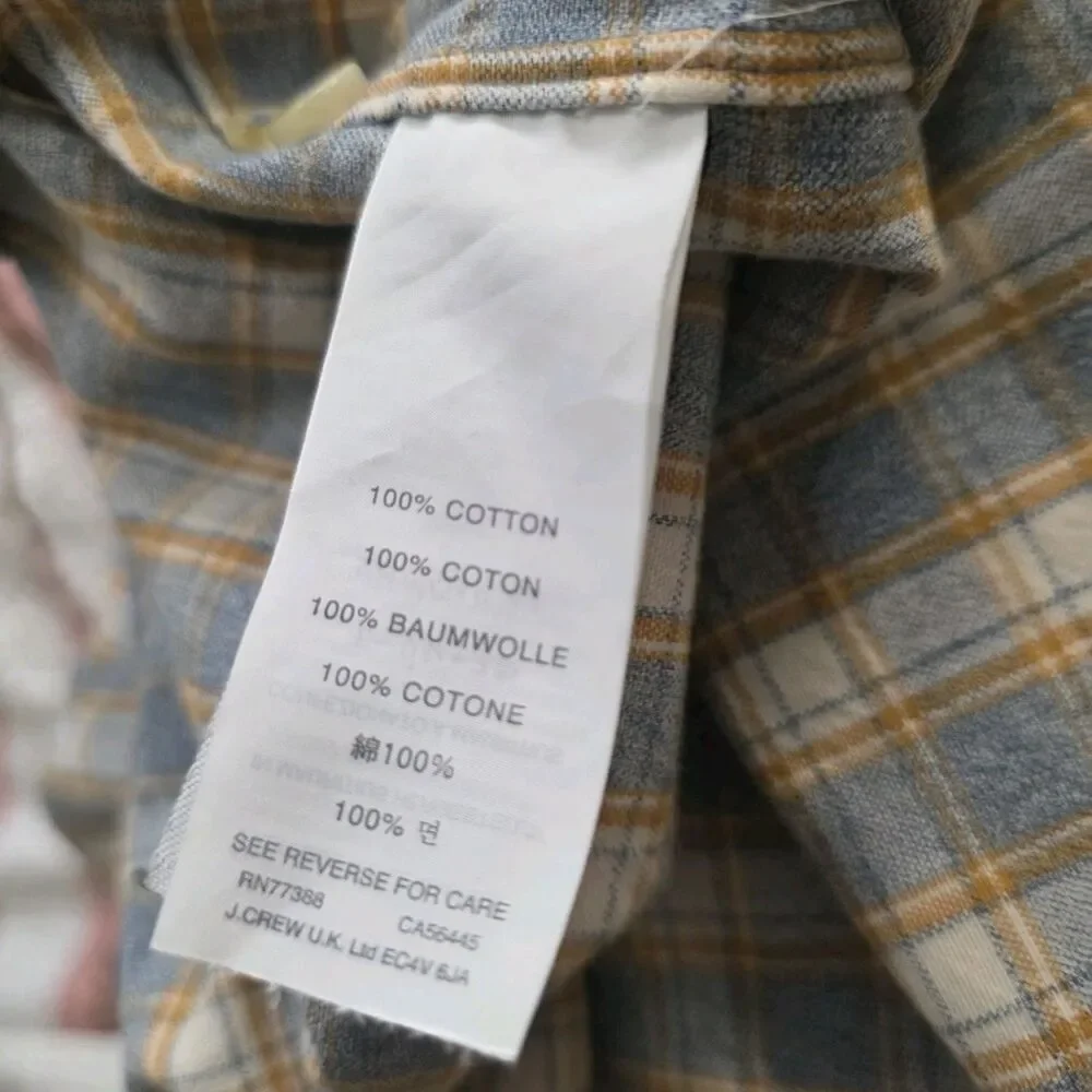 J.CREW Slim Fit Flannel Plaid Button Up Shirt Size Large Blue Yellow Long Sleeve